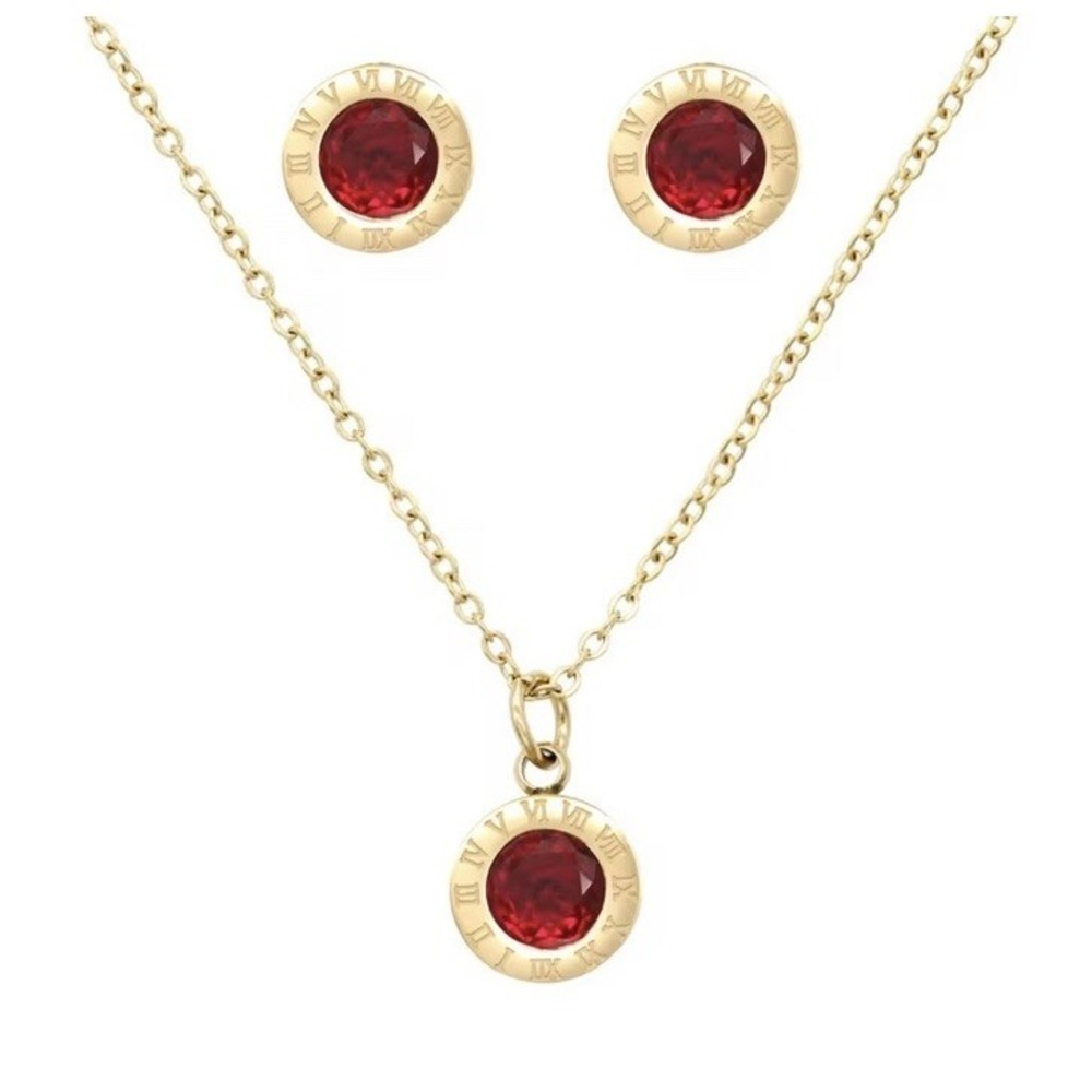 (…6.12)18k Gold Plated Stainless Steel Necklace And Earrings Sets Red